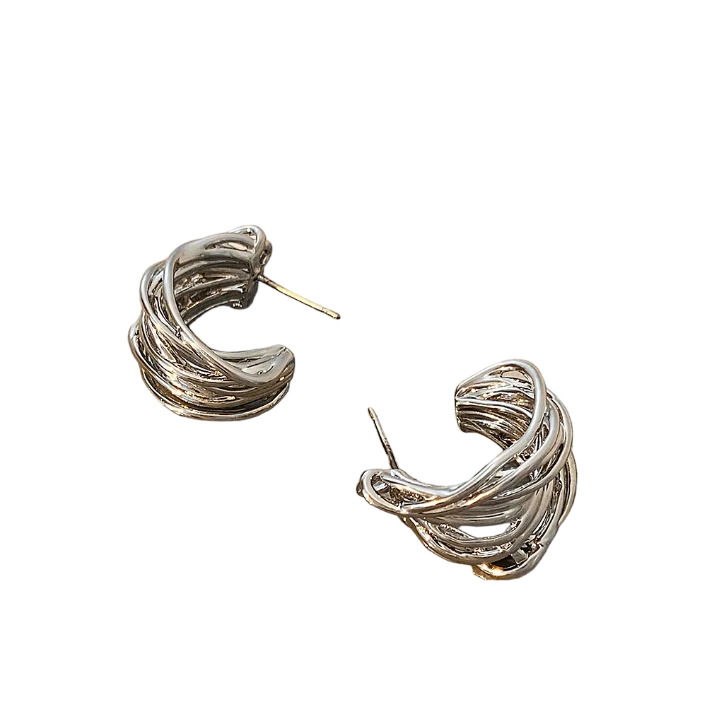 Brinco Meia Argola Feminino Fios Entrelaçados