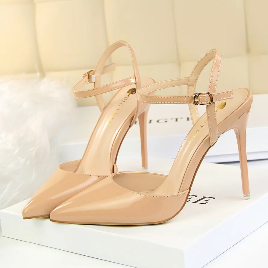Mulheres 10.5cm sandálias de salto alto senhora metálico cinza couro patente stripper tornozelo cinta sandles casamento fetiche boate sapatos