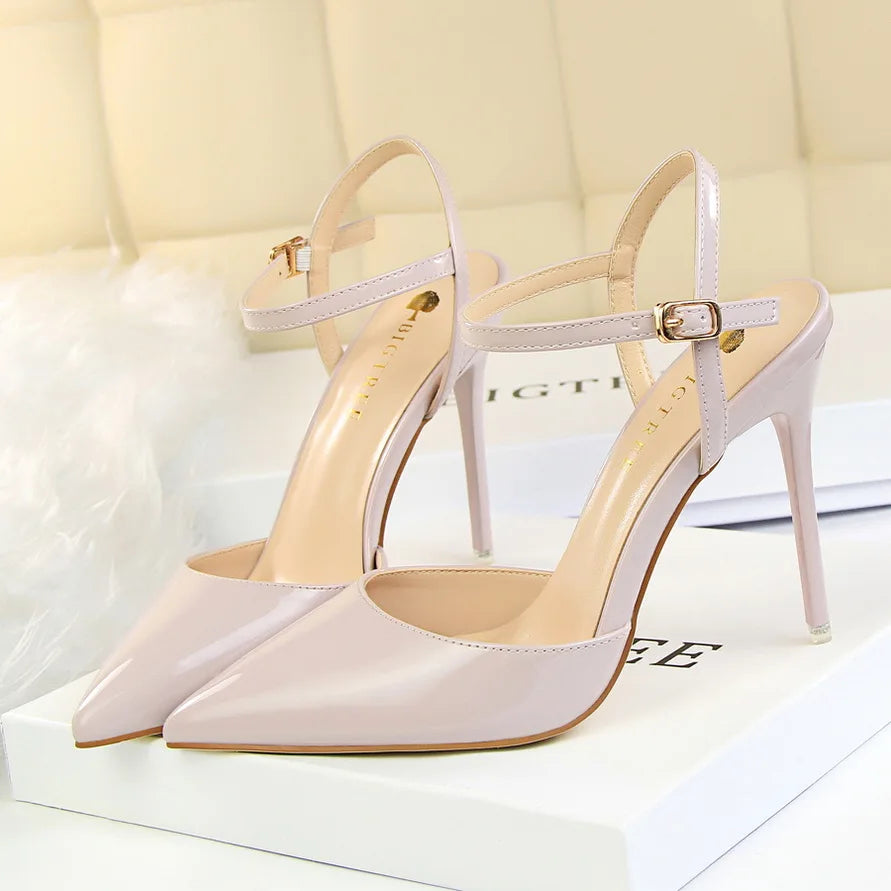 Mulheres 10.5cm sandálias de salto alto senhora metálico cinza couro patente stripper tornozelo cinta sandles casamento fetiche boate sapatos