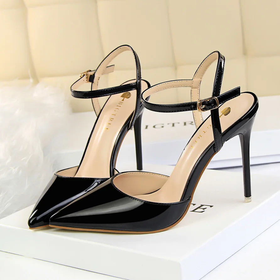 Mulheres 10.5cm sandálias de salto alto senhora metálico cinza couro patente stripper tornozelo cinta sandles casamento fetiche boate sapatos
