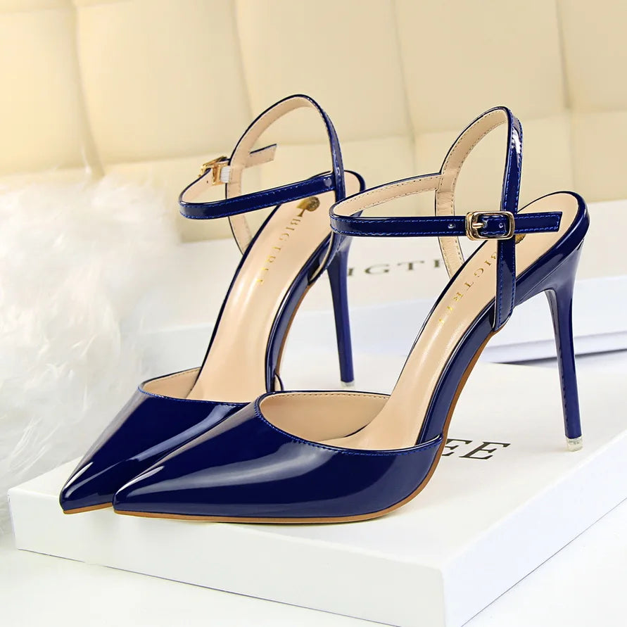 Mulheres 10.5cm sandálias de salto alto senhora metálico cinza couro patente stripper tornozelo cinta sandles casamento fetiche boate sapatos