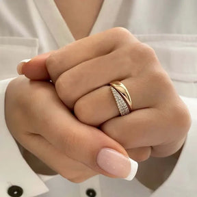 Anel Ajustável Feminino Cravejado de Zircônias 2 Pontas