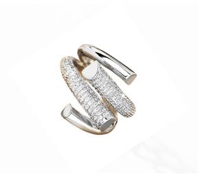 Anel Ajustável Feminino Entrelaçado Cravejado de Zircônias