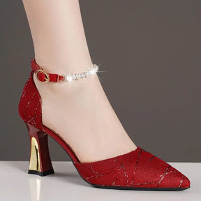 Grânulos bombas ponta pontiaguda sandálias de salto alto mulher sapatos de luxo mulher 2024 tendência mary jane sapatos salto