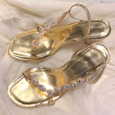 Sandálias de strass dourado para mulheres, salto alto estilete, sapatos elegantes femininos, alça traseira, sandálias de passarela, festa, verão, 2022, dourado