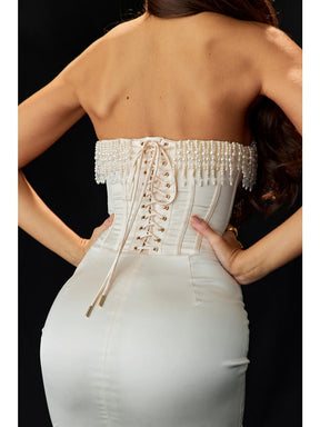 Vestido Tomara que Caia com Franjas Elegante