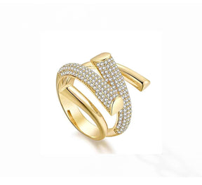 Anel Ajustável Feminino Entrelaçado Cravejado de Zircônias