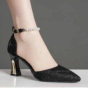 Grânulos bombas ponta pontiaguda sandálias de salto alto mulher sapatos de luxo mulher 2024 tendência mary jane sapatos salto