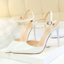 Mulheres 10.5cm sandálias de salto alto senhora metálico cinza couro patente stripper tornozelo cinta sandles casamento fetiche boate sapatos