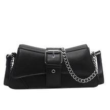 Bolsa de ombro monocromática com corrente para mulheres, bolsa pequena de couro PU, carteira vintage, marca de luxo Lady Flap Crossbody Sling Bag