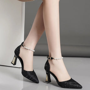 Grânulos bombas ponta pontiaguda sandálias de salto alto mulher sapatos de luxo mulher 2024 tendência mary jane sapatos salto