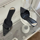 Aneikeh2025 moda sexy pu rasa magro salto alto feminino apontou dedo do pé aberto ao ar livre cor sólida anti deslizamento sandálias chinelos mules