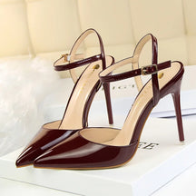 Mulheres 10.5cm sandálias de salto alto senhora metálico cinza couro patente stripper tornozelo cinta sandles casamento fetiche boate sapatos