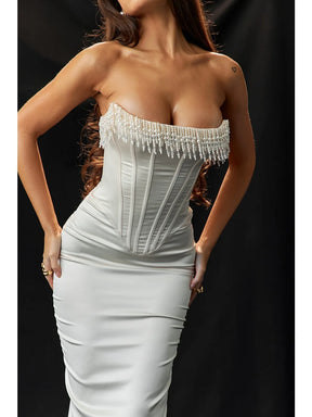 Vestido Tomara que Caia com Franjas Elegante
