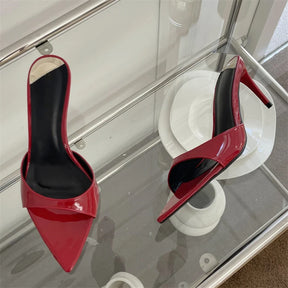 Aneikeh2025 moda sexy pu rasa magro salto alto feminino apontou dedo do pé aberto ao ar livre cor sólida anti deslizamento sandálias chinelos mules