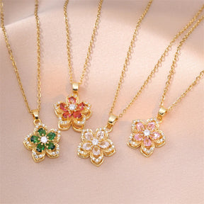 Brilhante zircão romântico flor pingente colar para mulheres banhado a ouro rotativo flores gargantilha meninas festa de casamento jóias de luxo