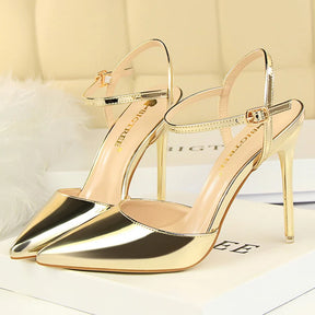Mulheres 10.5cm sandálias de salto alto senhora metálico cinza couro patente stripper tornozelo cinta sandles casamento fetiche boate sapatos