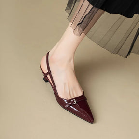 2024 novo verão vinho francês vermelho apontou couro de patente sandálias de salto médio para mulheres retro salto magro volta sapatos vazios