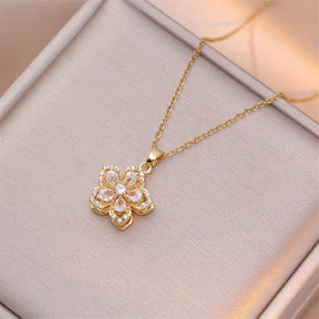Brilhante zircão romântico flor pingente colar para mulheres banhado a ouro rotativo flores gargantilha meninas festa de casamento jóias de luxo