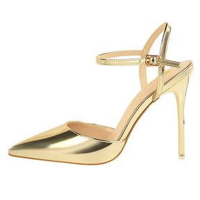 Mulheres 10.5cm sandálias de salto alto senhora metálico cinza couro patente stripper tornozelo cinta sandles casamento fetiche boate sapatos