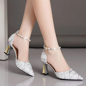 Grânulos bombas ponta pontiaguda sandálias de salto alto mulher sapatos de luxo mulher 2024 tendência mary jane sapatos salto