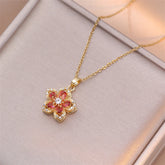 Brilhante zircão romântico flor pingente colar para mulheres banhado a ouro rotativo flores gargantilha meninas festa de casamento jóias de luxo