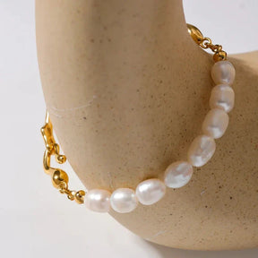 Pulseira Feminina com Pérolas Barrocas