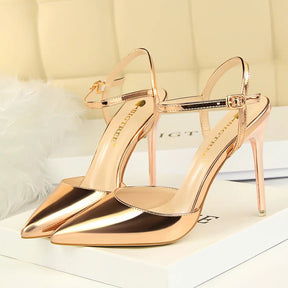 Mulheres 10.5cm sandálias de salto alto senhora metálico cinza couro patente stripper tornozelo cinta sandles casamento fetiche boate sapatos